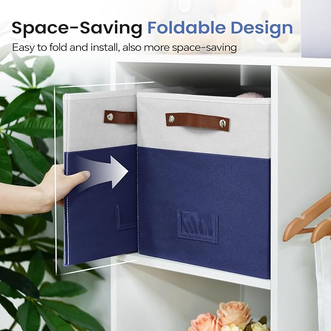 6-Pack Storage Cubes with Handles & Label Holders Basket, Closet Cube Home Organizer Bins(White/Blue, 13 x 13 x 13 inch)