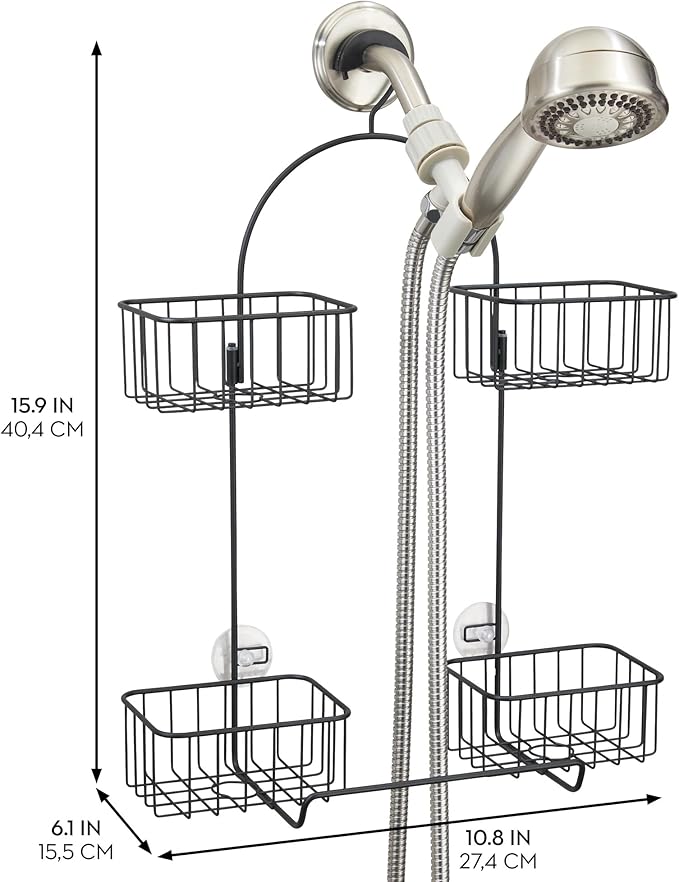 iDesign Hanging Handheld Shower Hose Caddy - Storage for Shampoo, Conditioner, or Body Wash - Matte Black