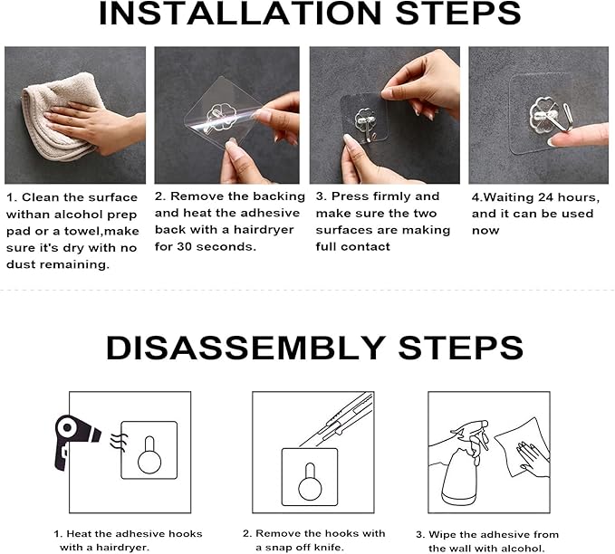 ZESLMG Adhesive Wall Hooks for Hanging, 32 Pack Self Sticky Hooks Heavy Duty 22lb Clear, Removable Shower Hook No Damage for Towel Key Coat Wreath Picture Outdoor Ceiling Bathroom Kitchen, Waterproof