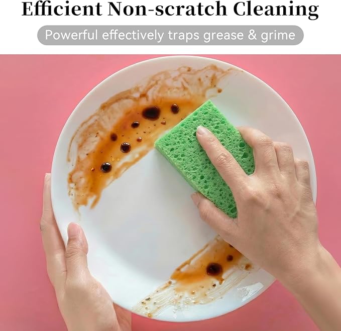 6 Pcs Kitchen Sponges for Dishes Cleaning, Non Scratch for Non Stick Cookware, Compressed Natural Cellulose Sponges, Dish Washing Scrubbers, Scrubbing Pads for Household, Bathroom (Green)