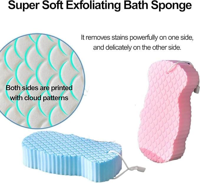 3PCS Magic Exfoliating Body Bath Sponge, Soft Exfoliating Bath Sponge,Remover Dead Skin and Reusable (Blue, Pink, Gray)