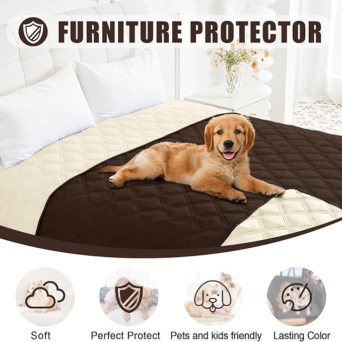 Smiry Waterproof Dog Bed Cover Blanket 40x70, Soft Reversible Pet Blanket, Washable Leakproof Cats Dogs Couch Cover for Sofa, Couch, Furniture, Lattice, Chocolate/Beige