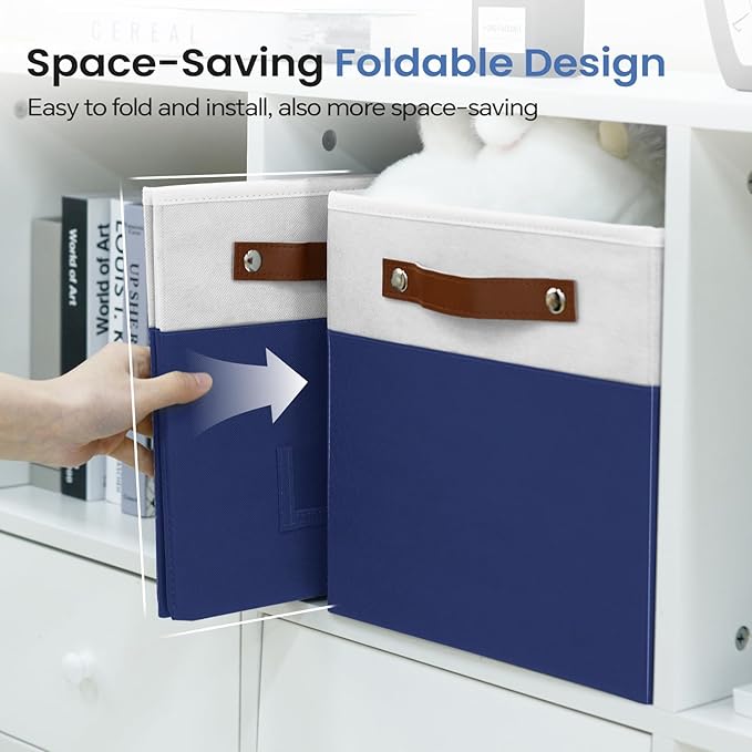 6-Pack Storage Cubes with Handles & Label Holders Basket, Closet Cube Home Organizer Bins(White/Blue, 10.5 * 10.5 * 11 inch)