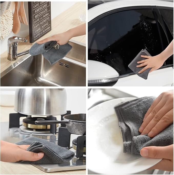 KinHwa Kitchen Washcloths for Dishes Absorbent Microfiber Dish Cloths Quick Dry Dish Rags with Poly Scour Scrub Side Ideal for Kitchen Cleaning (Gray, 8inchx8inch 20pack)