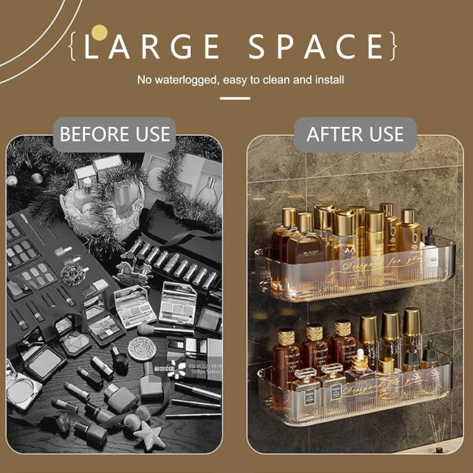 Acrylic Bathroom Shelves 2Pack, 14" Clear Adhesive Shower Shelves for Bathroom Wall Decor and Storage, No Drilling Plastic Wall Shelf Organizer for Home, Kitchen, and Dorm, Large Capacity