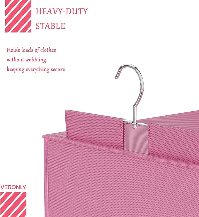 VERONLY Hanging Closet Organizer and Storage with Bamboo Support, 6-Shelf Closet Hanging Storage Shelves, Closet Organizers Easy Mount Foldable for Bedroom (Pink)