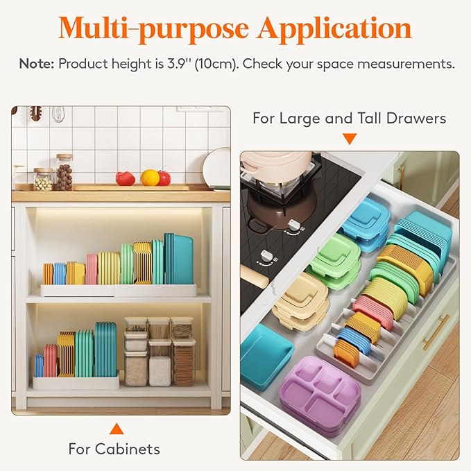 Lifewit Kitchen Cabinet Organizer for Food Contanier Lid, Extra Large 13"-24" Expandable Lid Holder with 8 Adjustable Dividers & 9 Sections for Pantry Organizers and Storage, Home Drawer Organization