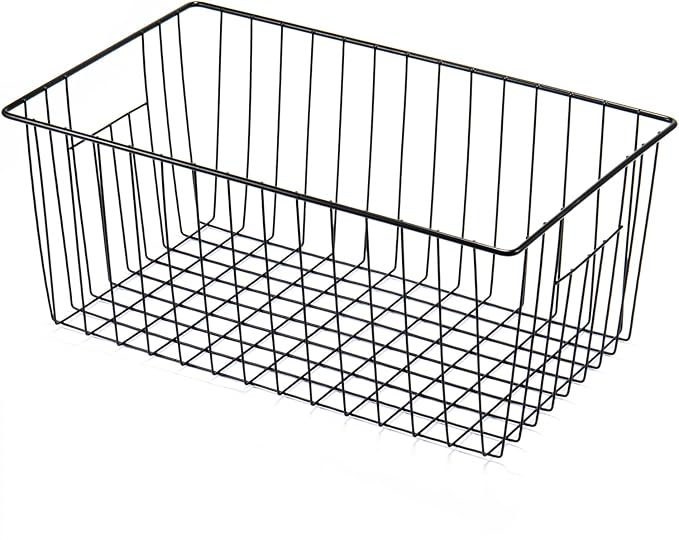 4 Pack Freezer Organizer Bins - Stand up Freezer Organizers for 16 Cu.Ft Upright Freezer, Easily Get Food Improve Air Circulation, Wire Storage Baskets, Black