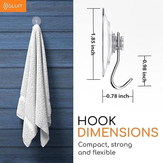 GLUIT Suction Cup Hooks - Utility Hook Wall Hangers for All Purposes Stainless Steel Removable Small Suction Cups for Kitchen Bathroom Shower Wall Window Glass Door 3 lbs (24 Suction Hooks)