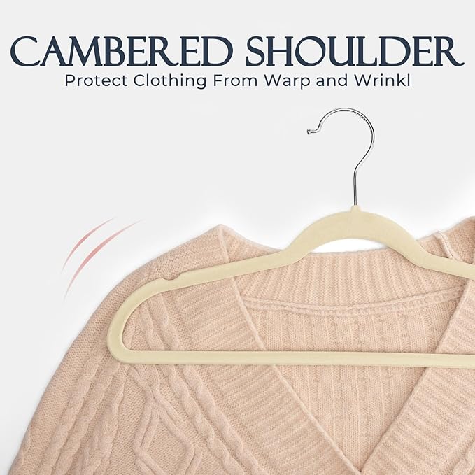 HOUSE DAY Beige Velvet Hangers 40 Pack, Non Slip Clothes Felt Hanger Heavy Duty for Coat, Premium Slim Space Saving Suit Hangers for Closet Organizer, 360° Rotating Silver Hook