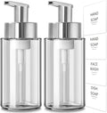 Glass Soap Dispenser, 10 oz/300ml Foaming Soap Dispenser, 2 Pack Foaming Hand Dispenser for Bathroom & Kitchen, Clear Refillable Foam Soap Bottle with Silver Pump