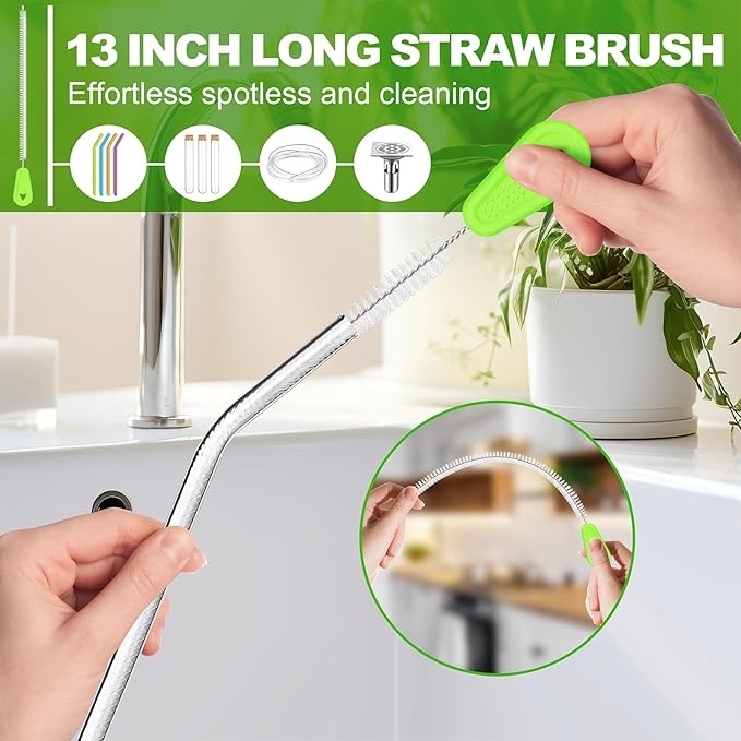 Bottle Brush Cleaner Set of 3, 14 in Long Handle Water Bottle & Straw Cleaner Brushes for Washing Tumblers, Baby Bottles, Cup Lid Cleaning Brush
