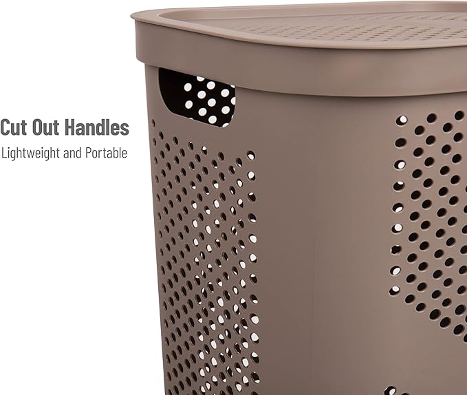 Mind Reader 60L Slim Laundry Hamper, Clothes Basket, Lid, Ventilated, Plastic, Set of 2, Tan