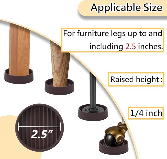 2.5x2.5 Round Rubber Furniture Caster Cups, Anti-Sliding Furniture Pads Bed Stopper Floor Protectors with Grip - Protect Any Flooring