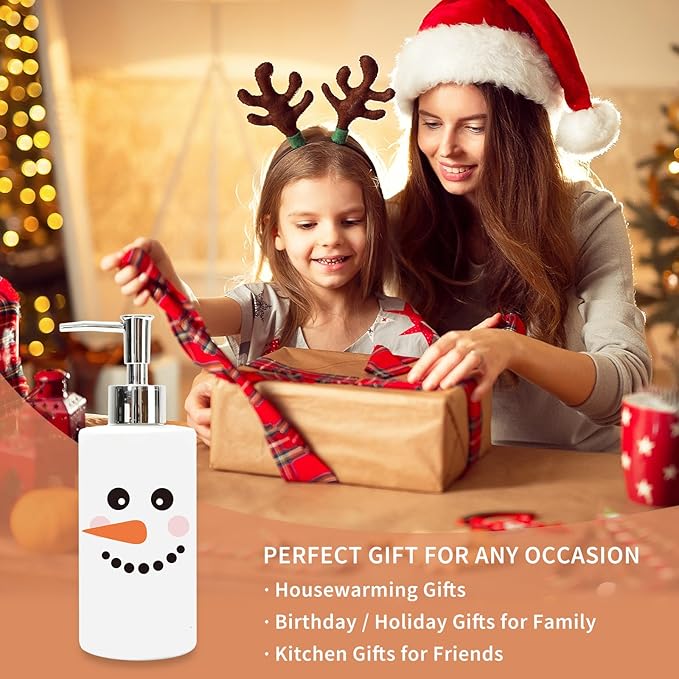 JarThenaAMCS Christmas Soap Dispenser Snowman Face Glass Hand Dispenser with Pump Refillable Liquid Soap Container for Winter Xmas Home Kitchen Bathroom Countertop