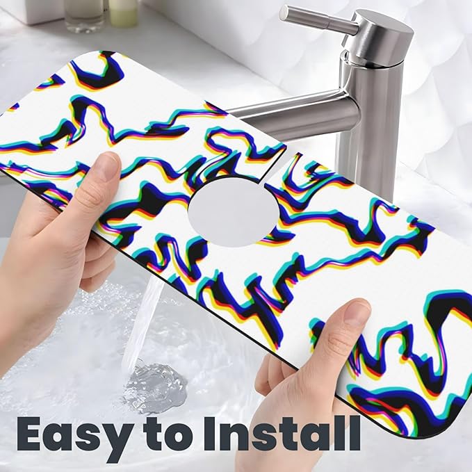 Faucet Draining Mat For Kitchen Sink, Black Line Phantom Diatom Mud Absorbent Drain Pad For Bathroom Kitchen Sink Splash Guard Drying Mat