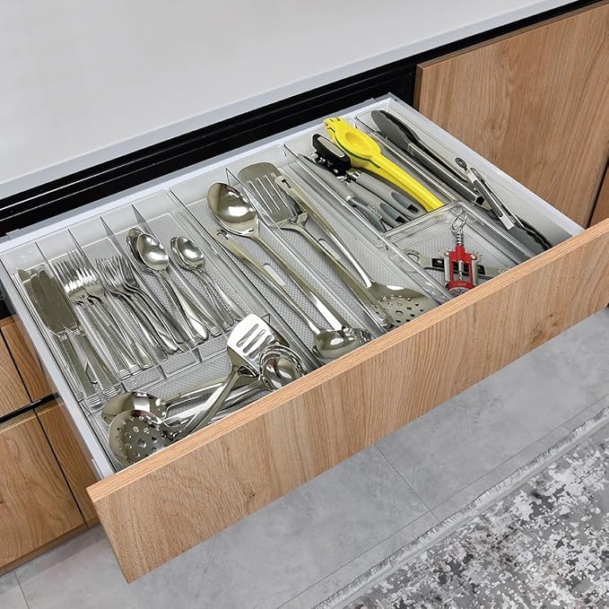 Glad Silverware & Utensil Drawer Organizer - Divided Clear Plastic Storage Tray with 5 Compartments for Kitchen Flatware and Cutlery - BPA Free, Food Safe, Non Slip, 11x13 inches