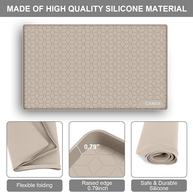 Under Sink Mat, 34" x 22" Waterproof Silicone Under Sink Tray for Kitchen & Laundry Cabinets, Kitchen Cabinet Shelf Protector, Up to 3.3 Gallons Liquid, Fits 36 inch Standard Cabinet(Grey)