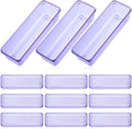 Maitys 12 Pcs Clear Drawer Organizer 9 x 3 x 2 Inches Plastic Rectangle Trays Makeup Vanity Storage Bins and Kitchen Drawers Dividers for Office Desk Silverware Kitchen Utensils(Purple)
