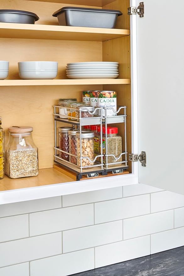 Rev-A-Shelf 2-Tier Double-Wide Pullout Kitchen Cabinet Organizer and Upright Storage for 9" and Larger Wall Cabinets with 9" W Opening, 5WU2-9W2-1