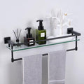 Glass Shelves for Bathroom with Towel Bar/Rack 24" Tempered Glass Shelves with Stainless Steel Towel Holder for Wall Shelf Sink Over Toilet (Matte Black)