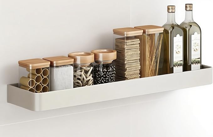 SEIDO Space Aluminum Spice Rack Wall Mount | No-Drill Kitchen Shelf Organizer 16" L | Seasoning Organizer/Floating Shelf for Kitchen | 16 Inch Long | White
