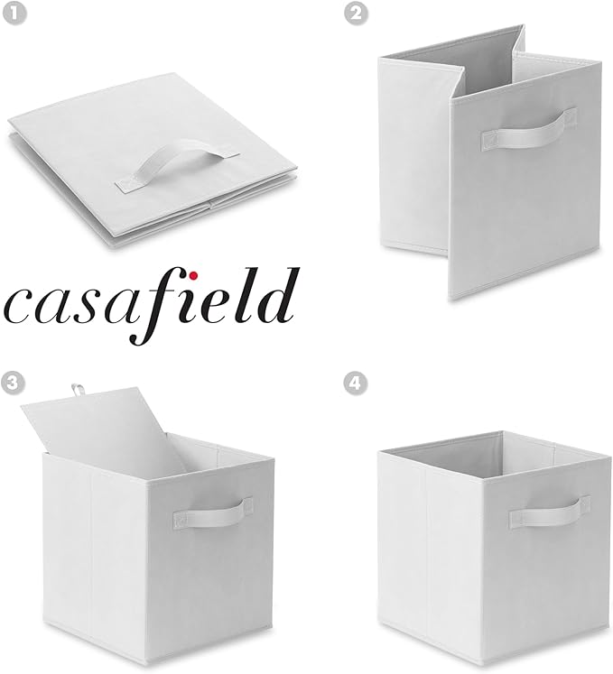 Casafield Set of 6 Collapsible Fabric Cube Storage Bins, White - 11" Foldable Cloth Baskets for Shelves, Cubby Organizers & More