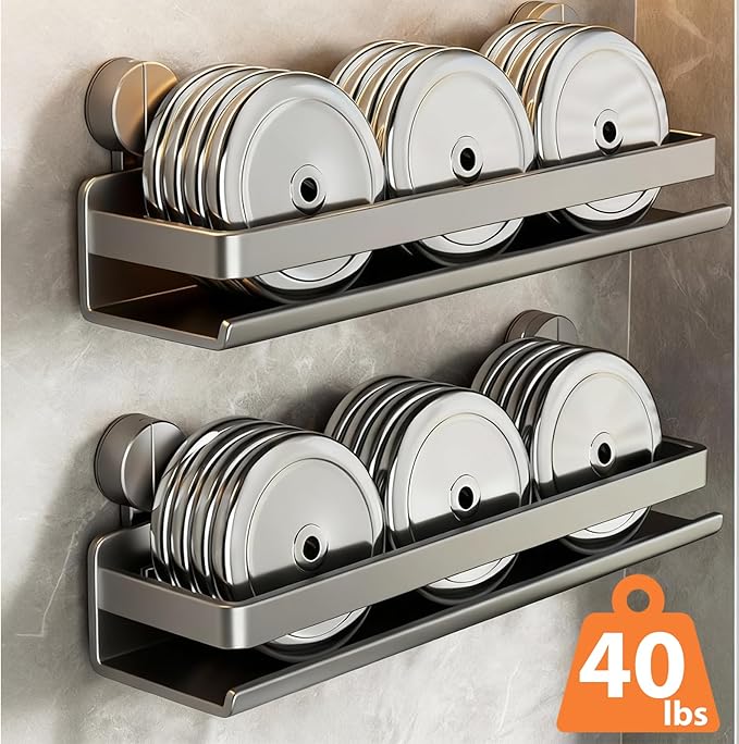 Spice Rack wall mounted 2 Pack,Suction Cups Spice Organizer for Cabinet,Large Capacity Metal Spice Shelf for Kitchen Cabinet, Pantry Doors, Bathroom, Shower, Home Decor (15.7 inch)