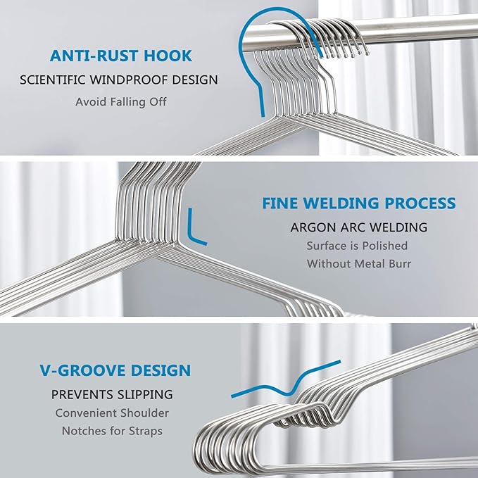 Fayleeko Wire Coat Hangers - 17.7 Inch Heavy Duty Stainless Steel Hangers (50 Pack)