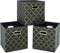 Fabric Cloth Storage Bins,Fabric Cube Organizer with Dual Handles Foldable Cube Storage Baskets for Home Bedroom Storage,Set of 3,(Grey Gold)