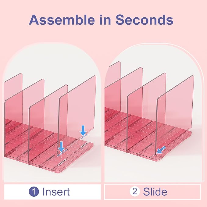 Purse Organizer for Closet: Shelf Dividers Adjustable Acrylic Bag Closet Organizers and Storage Pink 4 Bases 14 Shelves