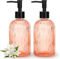 Topsky 2 Pack Glass Soap Dispenser with Black Plastic Pump, 400ml Liquid Hand Soap Dispenser, Rustproof Pump for Kitchen & Bathroom, Great for Lotions, Essential Oil, Liquid Soaps-Pinkish Orange
