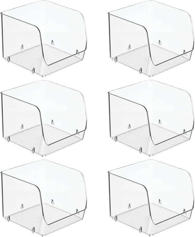 iDesign Stackable Open-Front Storage Bins for Kitchen and Pantry Organization - Set of 6 - Clear - Plastic