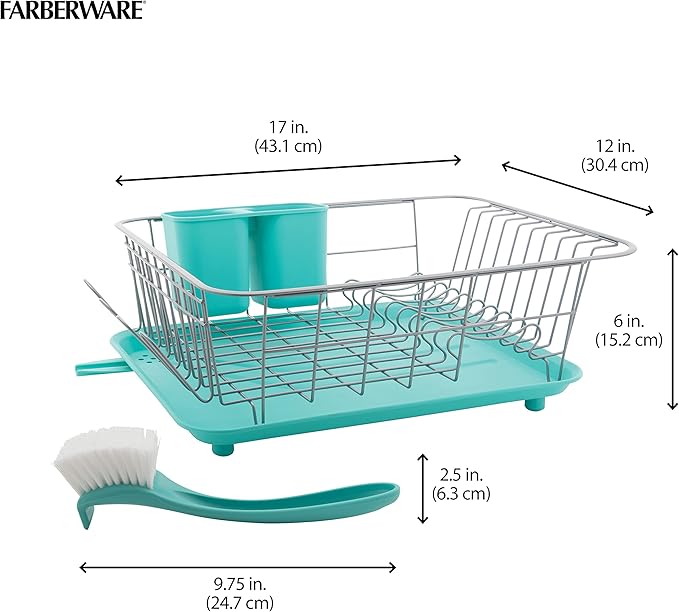 Farberware Classic Full Dishrack, 3-Piece, Aqua