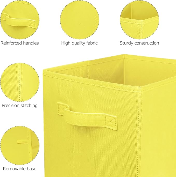 3 Pcs Storage Cubes, 10.5 Inch Collapsible Storage Bins, Fabric Foldable Bins for Organization, Durable Storage Bins for Closet, Shelves, Offices (Yellow)