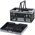 Plastic Baskets with handles,2-pack Black Collapsible crates for storage,14.96"x9.84"x7.87" foldable shopping basket ,foldable crate with Handles for car Classroom Kitchen Bathroom Medicine Milk