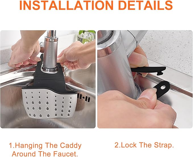 Kitchen Sink Caddy Sponge Holder for Kitchen Sink Accessories Organizer Dish Sponge Holder Ajustable Strap Faucet with Drain Holes for Drying (1 pc Beige)
