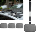 Ziciner Car Windshield Cleaner, Microfiber Auto Cleaning Wiper with Aluminum Extendable Handle and 2 Washable Reusable Cloth Pad Head, Universal Car Interior Exterior Cleaner Kit (Gray-Rectangle)