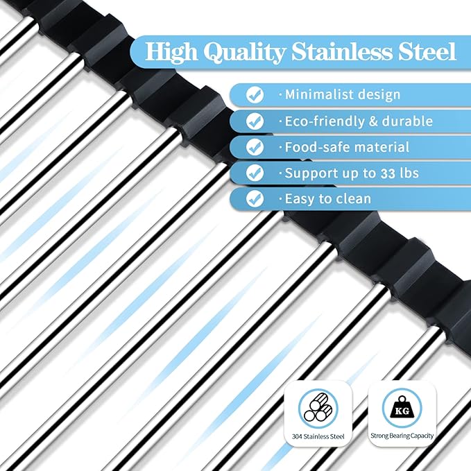 Seropy Roll Up Dish Drying Rack Over The Sink Drying Rack for Kitchen Counter, Folding Dish Rack Over Sink Mat, Stainless Steel Dish Drainer Rack Kitchen Sink Organizer Accessories 17.5"x13.7"