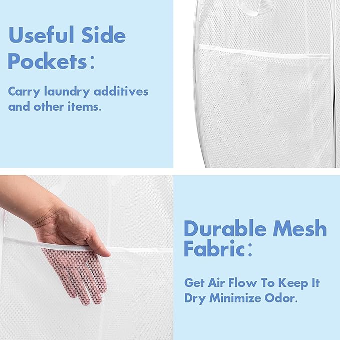 DUCOO Pop Up Laundry Hamper, 14.6 x 14.6 x 22.5 in, Mesh, Foldable, White