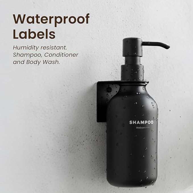MaisoNovo Black Hand Soap Dispenser Wall Mount Set of 1-16.9 0z Wall Mounted Hand Soap Dispenser Black Plastic Bottle with Black Plastic Pump - Drill Free Secure Mounting