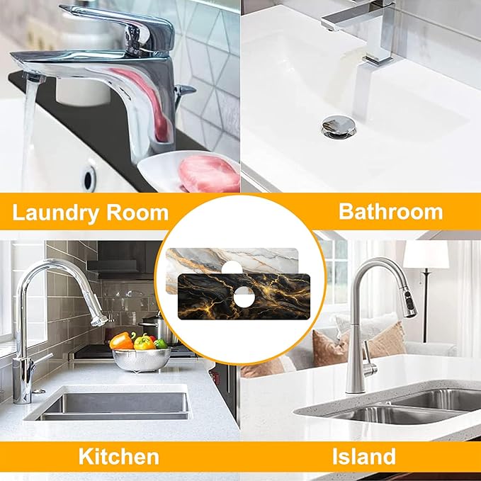 2 Pack Marble Texture Sink Splash Guard Faucet Mat Liquid Gold Marble Texture Super Absorbent Fast Drying Mat Sink Gadgets-Splash Guard Behind Faucet Drip Catcher for Kitchen Bathroom, 15.5"x5.5"