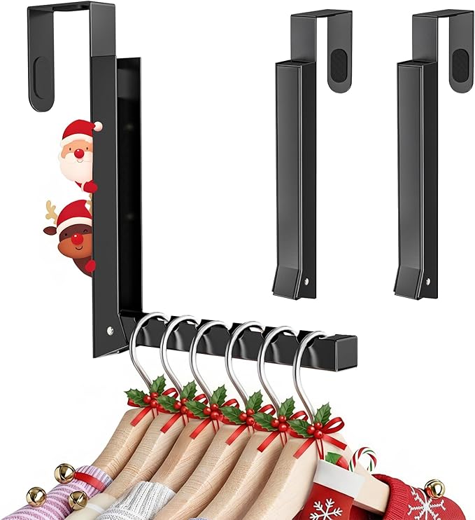 Over the Door Drying Rack Clothing Hook, 【2 Pack】Foldable Coat Hanger for Landry Room, Bathroom, 6 Groves Druable Clothes Door Hanging for Towel, Coat, Sweater, Hat, Compact for Storage, Travel- Black
