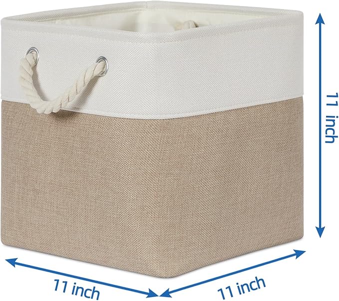 Temary Cube Storage Bins 11 x 11 Fabric Storage Baskets 4 Pack Storage Cubes Baskets for Gift Empty, Cube Organizer Bins Cloth Basket for Storage (White&Khaki)
