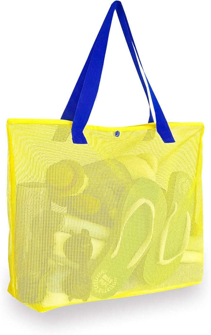 2Pack Large lightweight Simple Mesh Beach Tote Bag With snap Button Reusable Pool Bag for Outdoor Travel Shopping Gym