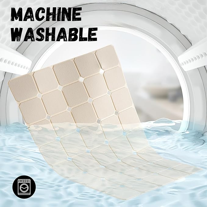 Kinbear Bath Mat for Textured Tub: Silicone Bathtub Mat Foldable Shower Mat Non Slip Tub Mat No Suction Cups 28 X 17.7Inch - Beige