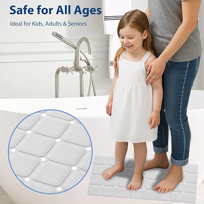 Webos Silicone Bath Mat with Suction Cups – Non-Slip Foldable Bathtub & Shower Mat, Durable & Quick-Dry Safety Tub Mat with Large Drain Holes for Families 28"x 14" White