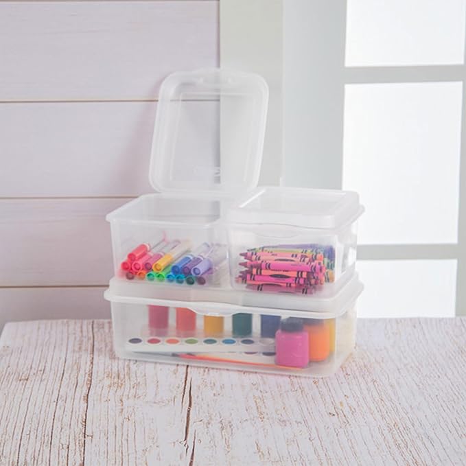 Sterilite 12-Pack FlipTop Stackable Square Small Storage Bin with Hinging Lid, Clear