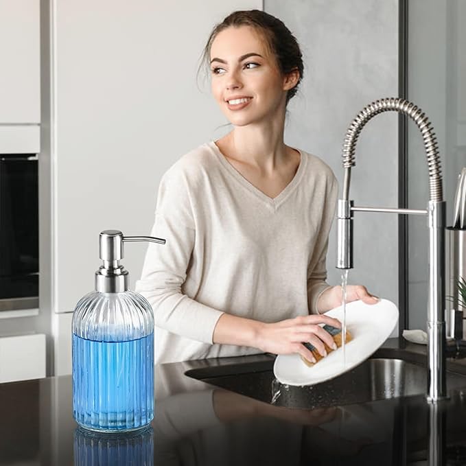 Clear Glass Soap Dispenser with 304 Rustproof Stainless Steel Pump 18oz for Kitchen and Bathroom Hand Soap Dispenser Bottle