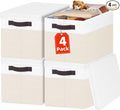Large Nursery Closet Organizer Bins with Lids 4 Pack - 23 QT Decorative Storage Baskets for Living Room Bedroom Shelf - Stackable Storage Boxes with Lids Handles for Clothes Sweater Book Towel Purse